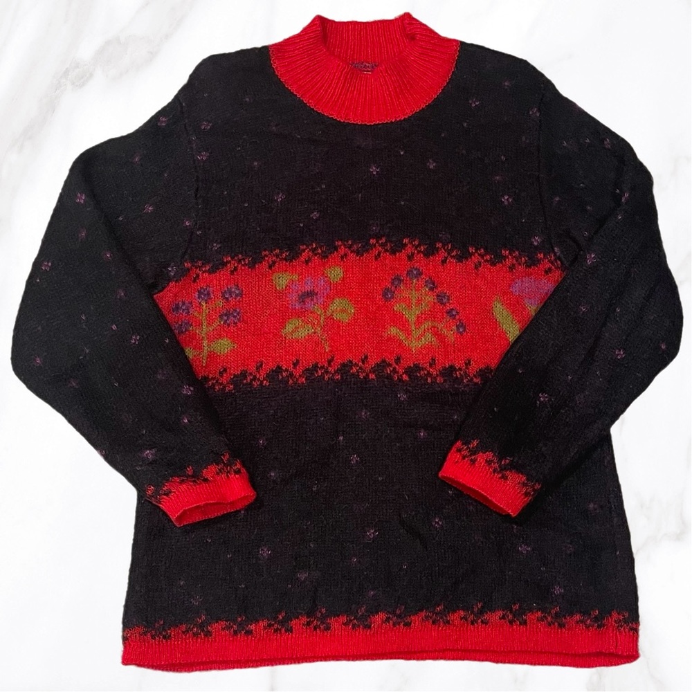 United Colors of‎ Benetton Vintage Mohair Blend Floral Mockneck Sweater, Size 12